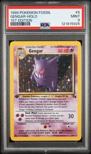 PSA 9 Gengar 1st Edition Fossil Holo Rare Pokemon Card #5 Mint Clean Look