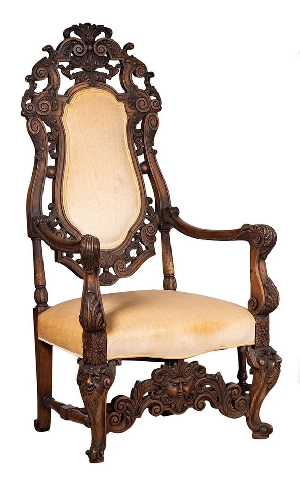 Sillón grande tallado estilo barroco italiano de principios del siglo XX Foto 2 de 4