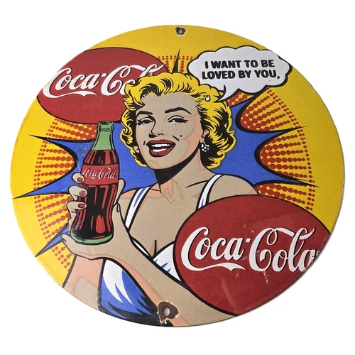 Vintage Coca Cola Porcelain Sign - Gas Pump Service Marilyn Monroe Sign