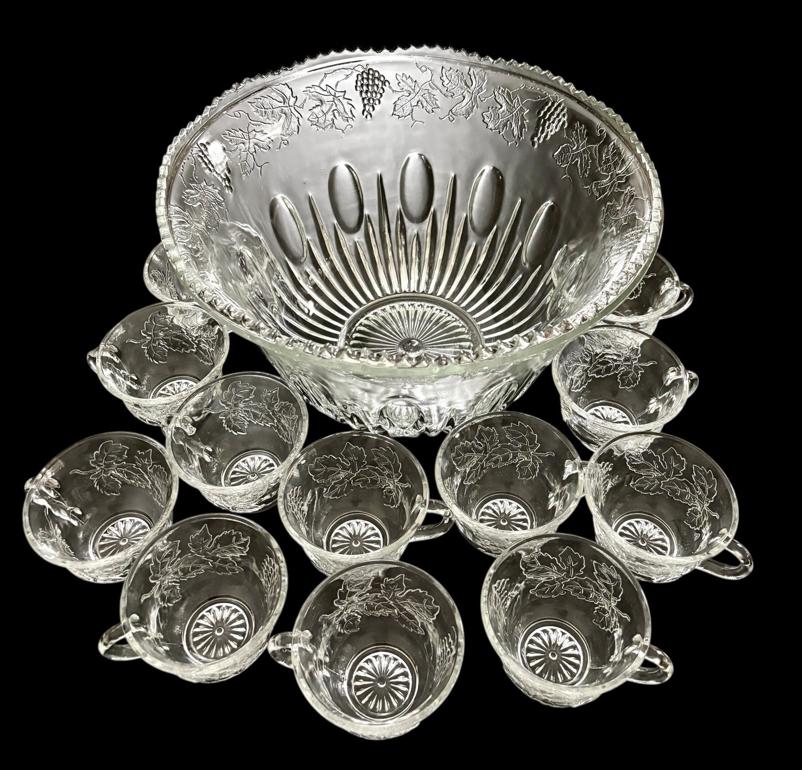 Vintage Indiana Glass Princess 25 Piece Crystal Punch Bowl Party Set Excellent