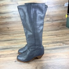Vtg Frye Size 6M Ash Gray Leather Knee High Heeled Boots