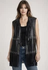 Vintage DKNY Black Leather Fringed Studded Vest Jacket Moto Biker Festival Rock