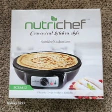 NEW in open box, NUTRICHEF Crepe Maker & Griddle w Wooden Utensils, Adjust. Temp