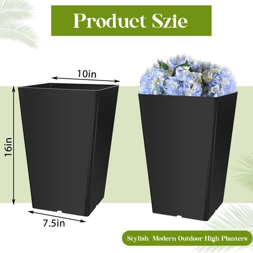 Set of 2 16 Inch Large Taper Planters Outdoor Indoor Tall Resin Flower Pots w... - Picture 3 of 7