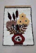 Vintage MCM Shag Unique Latch Hook Grannycore Rug Mounted Wall Hanging Yarn Art