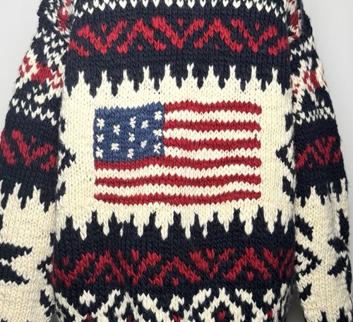 Polo Ralph Lauren Herren S Handstrick Wolle Strickjacke Flagge Cowichan Pullover - Bild 5 von 7