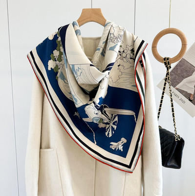 70% Cashmere 30% Silk Wrap Scarf Horse room Print Double Face Print Shawl 53''