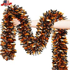 Halloween Decorations, 50FT Halloween Tinsel Garland Shiny Orange Black Metallic