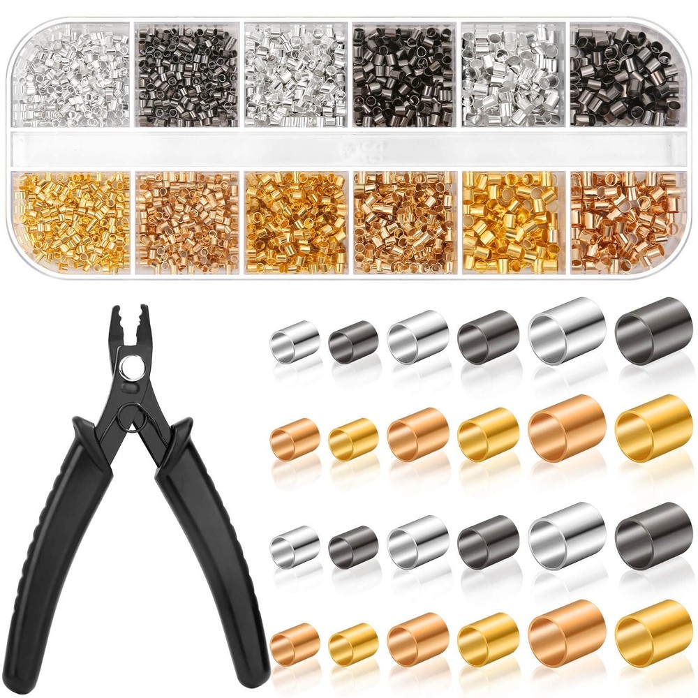 Crimping Beads For Jewelry Making, 2200 Pieces Crimp Tubes With Crimping