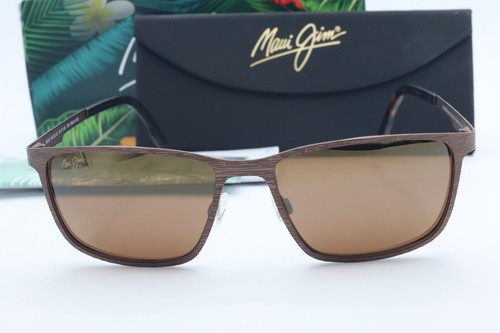 Maui Jim Cut Mountain MJ 532-22 Woodgrain Square Sunglasses Brown polarized Lens - Picture 1 of 5