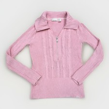 DKNY Jeans Sweater Women  s Size L Pullover Collared Half Zip Pink Knit Stretchy