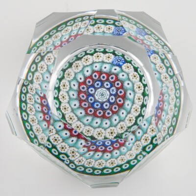 Whitefriars Briefbeschwerer facettiert konzentrisch Millefiori 1975