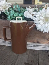 Vintage MCM Hall Solid Brown Ceramic Coffee Pitcher w/Lid