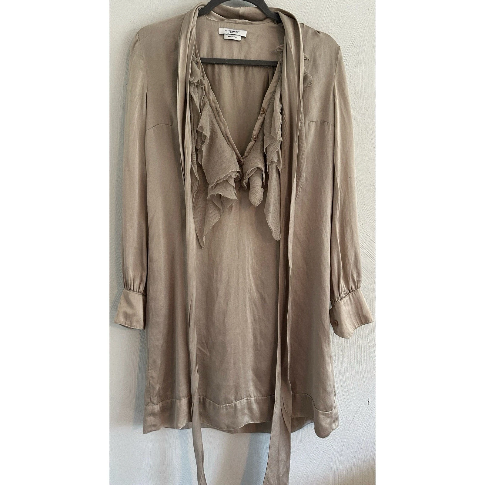 Abito Givenchy in seta con volant e cravatta oro Taglia 36