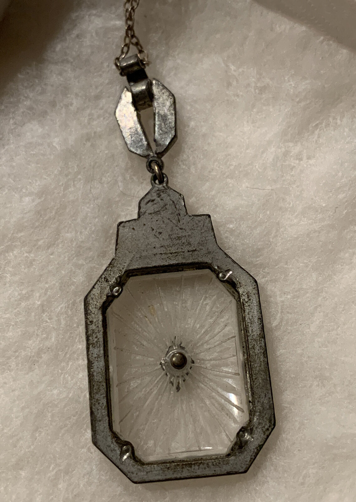Antique Camphor Glass Pendant Necklace, Art Deco … - image 2