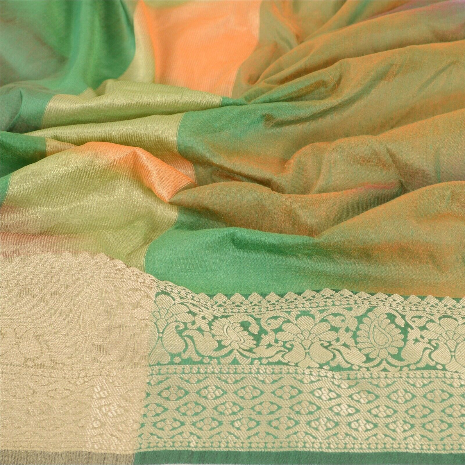 Sanskriti Vintage Dupatta Long Stole Art Silk Green Wrap Veil Woven