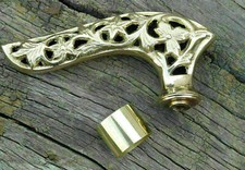 Wooden Walking Stick cane Vintage Solid Brass Leaf Head Designer Handle ONLY