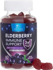 Elderberry Gummies Immune Support Gummy Vitamins C & Zinc, Potent Black Sambucus