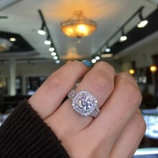 3.10 Ct Round Cut Diamond Halo Engagement Ring 14K White Gold Finish Size R