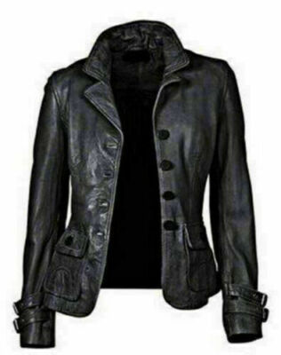 New Women's Genuine Lambskin soft Leather Motorcycle Black Slim fit Biker Jacket