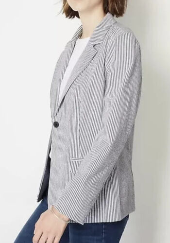 J.Jill Blazer Damen Größe M Seersucker Streifen Einknopf Baumwolljacke - Bild 3 von 13