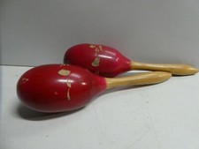 VINTAGE WOODEN MARACAS SHAKERS HAND PAINTED MADE IN MEXICO