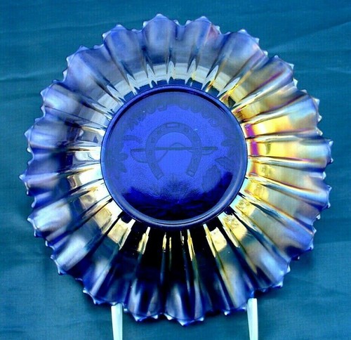 NORTHWOOD"MINT"ANTIQUE"c1910"CARNIVAL GLASS"BLUE STIPPLED"GOOD LUCK"9"PCE BOWL - Picture 6 of 11