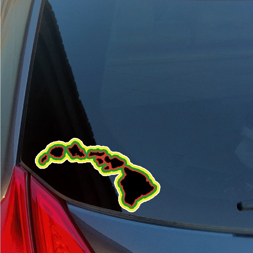 VINYL MAYHEM Hawaiian Islands Kanaka Maoli Rasta colors sticker decal Hawaii built Oahu Maui