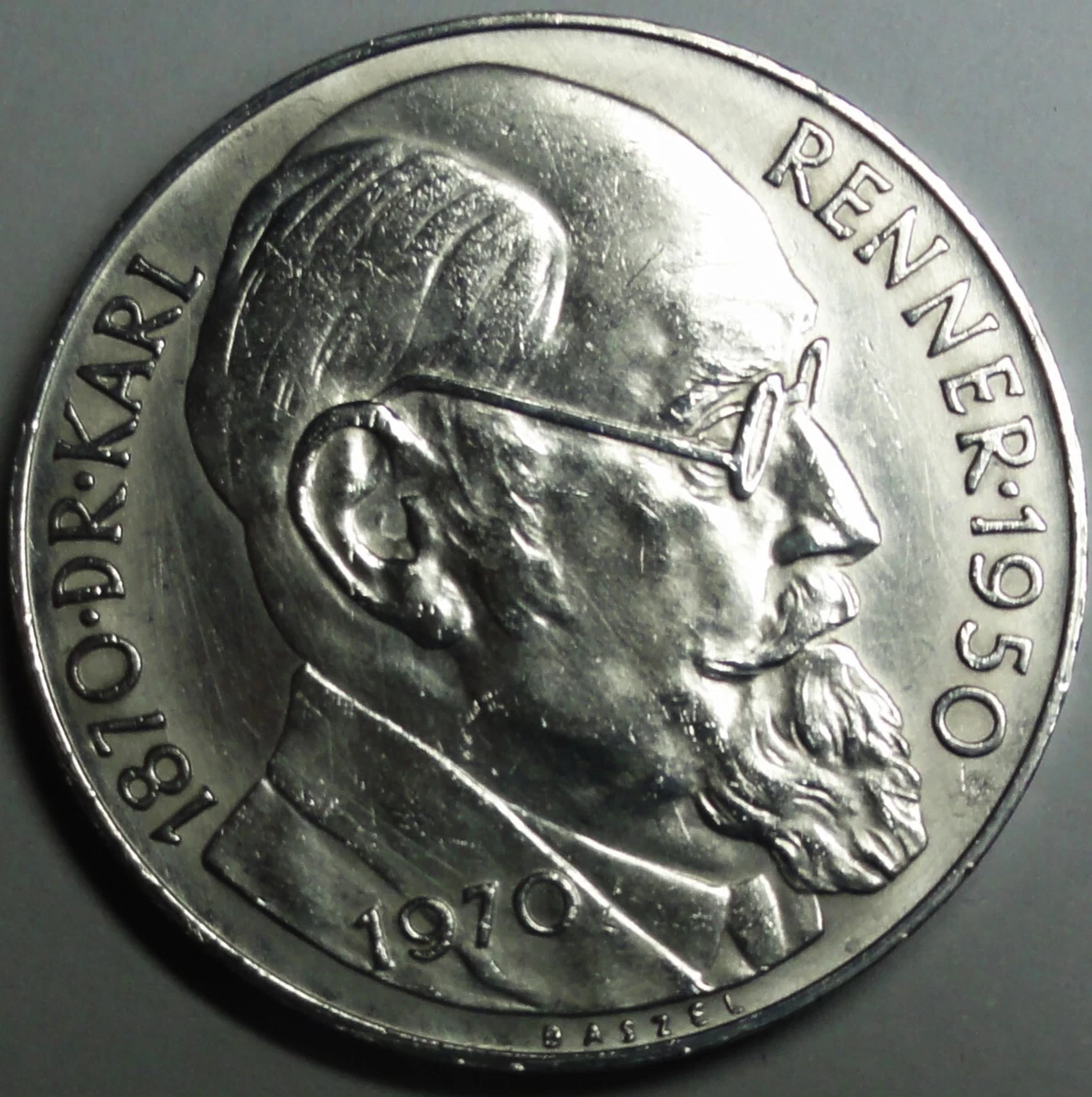Österreich 50 Schilling  Silber-900‰  Münze 1970: Dr. Karl Renner st/unz +Kapsel