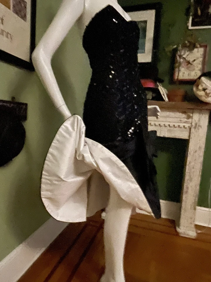 Vestido Sirena De Colección Años 80 90 Sin Tirantes Lentejuelas Moviéndose Disco Fiesta Cintura Caída S EE. UU. Foto 2 de 4