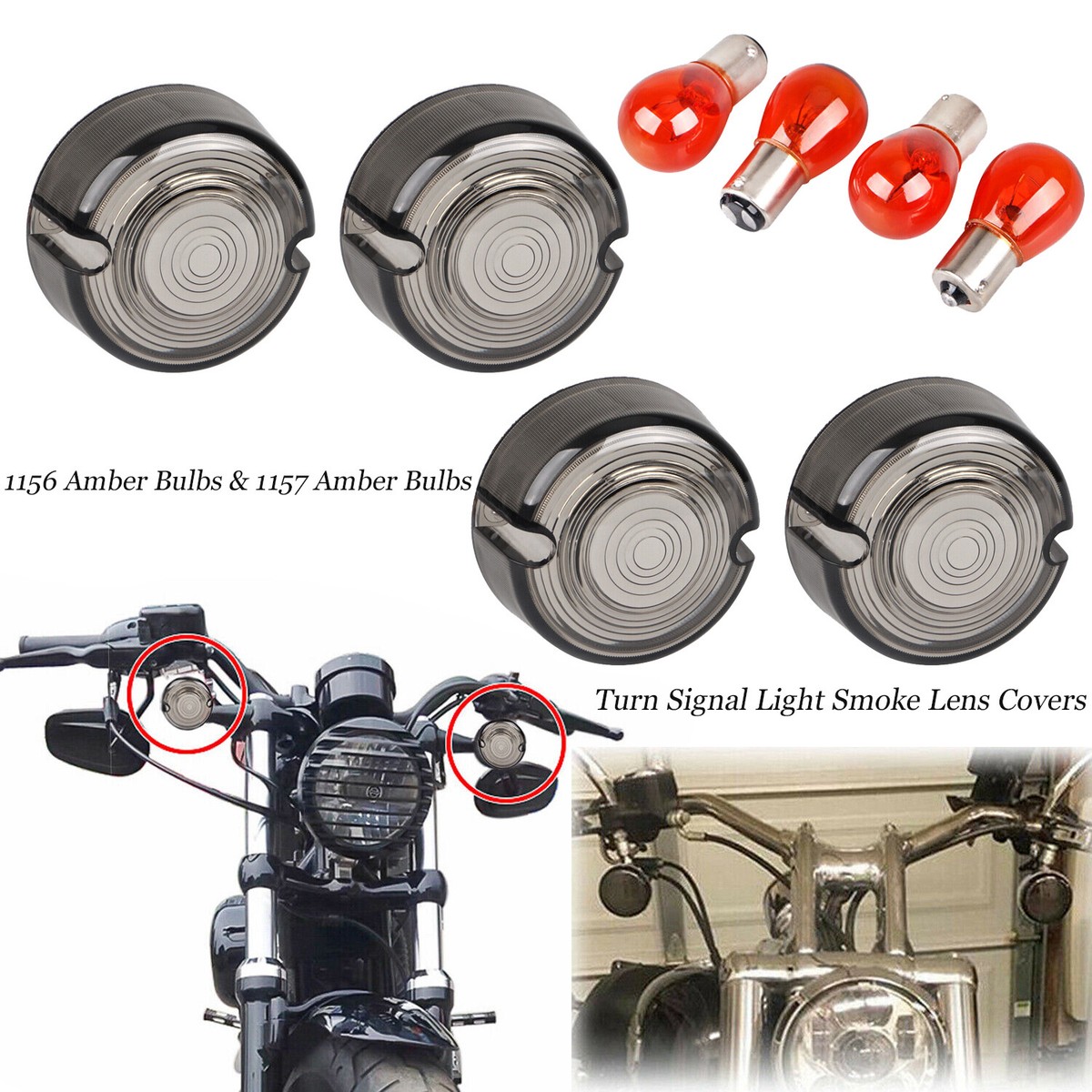 Motorcycle Turn Signal Lens Cover Amber Bulbs For Harley Softail