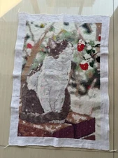 Handmade Gift completed finished cross stitch 22.83''x 15.75''snow view cat