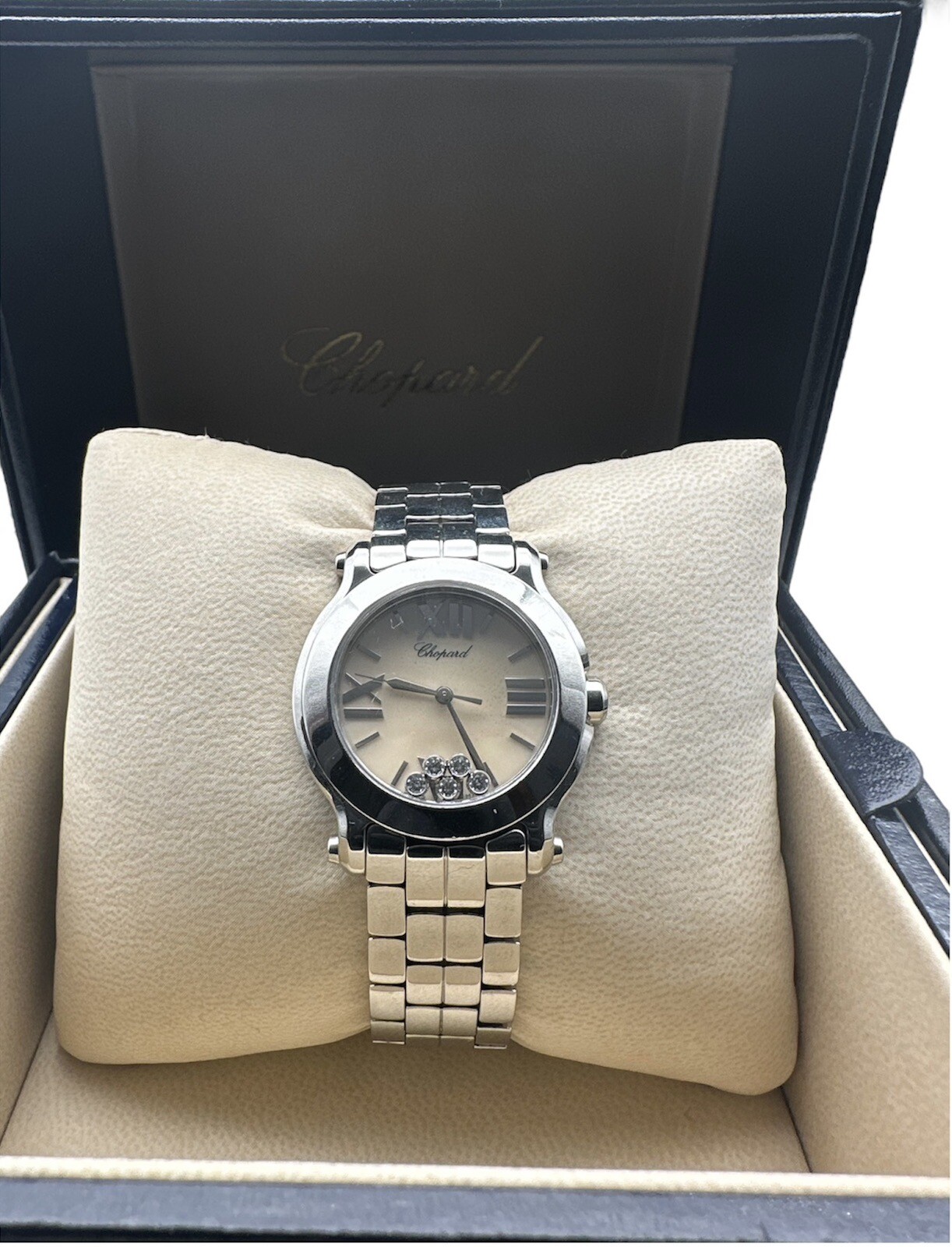 Chopard Happy Sport 30mm Steel White Dial 5 Floating Diamonds 8509