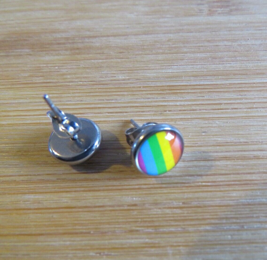 LGBT Rainbow Stripe Pride Flag Colours LGBTQ+ Silver Tone Stud Earrings