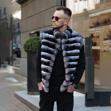 New Men Chinchilla Coat 100% Real Rex Rabbit Fur Vest Warm Thick Gilet Waistcoat