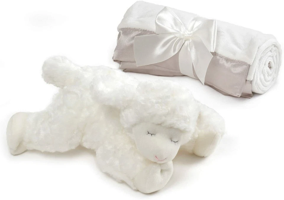 Baby GUND Winky Cordero con Manta Blanca Peluche Peluche Juego de 2, 7” 24x24” Foto 2 de 2