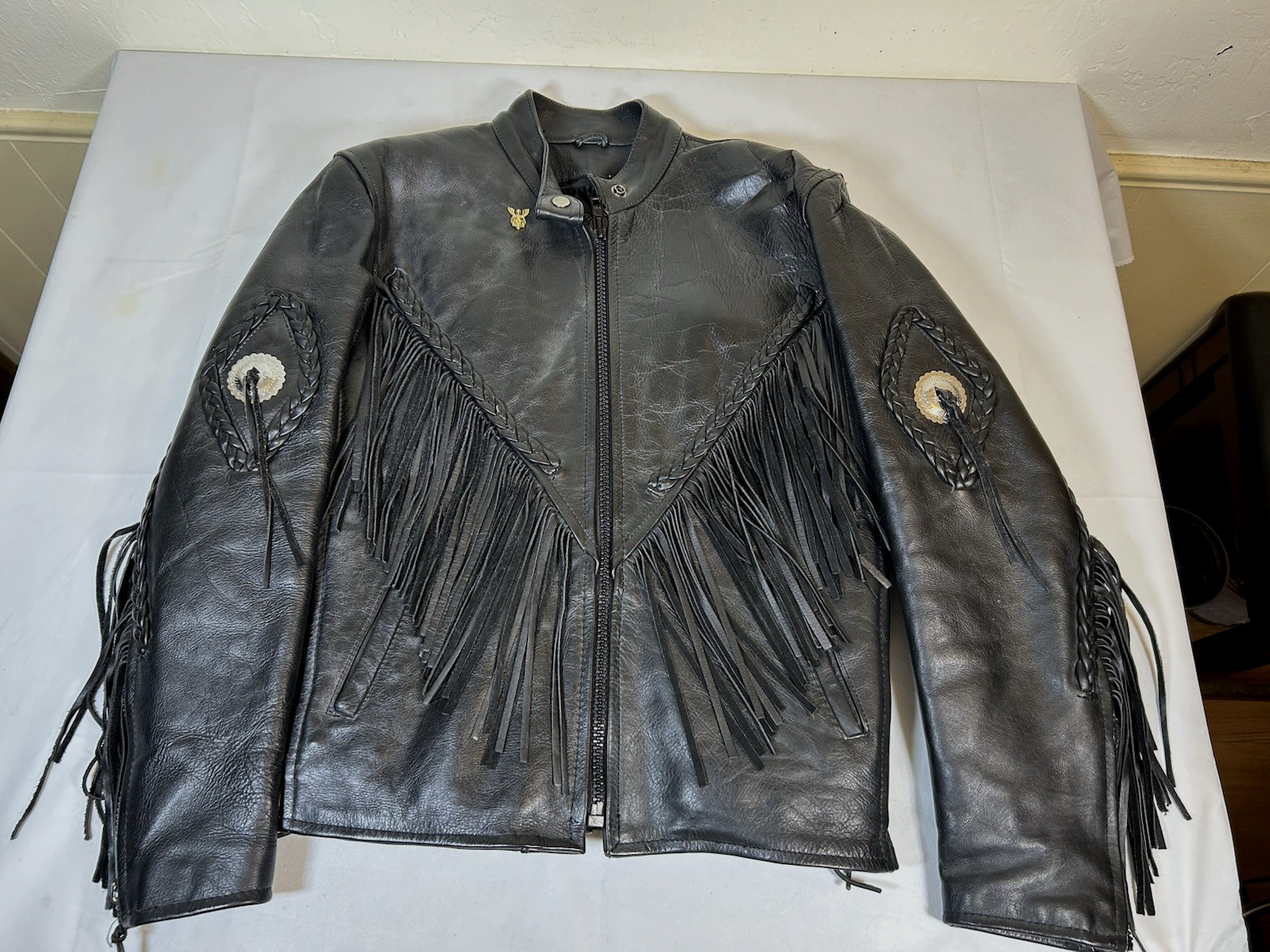 Unik Fringe Leather Jacket Womens Size S Motorcycle Biker Removable Lining