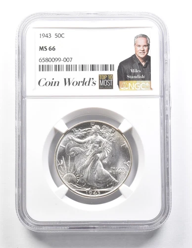 1943 Walking Liberty Half Dollar Miles Standish MS66 NGC *1430