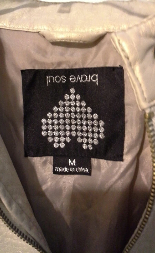 Brave Soul Chaqueta Imitación Cuero Cintura Fruncida 2 Bolsillos Cierre Cremallera Completa Foto 4 de 4