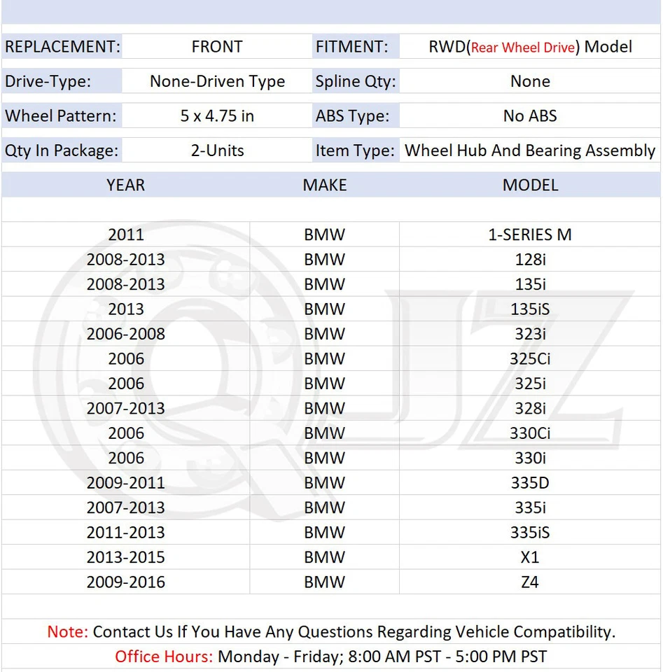 [DELANTERO (cantidad 2)] Conjunto de buje de rueda para BMW Serie 1 M 2011 cupé 3,0 L modelo tracción trasera Foto 2 de 4