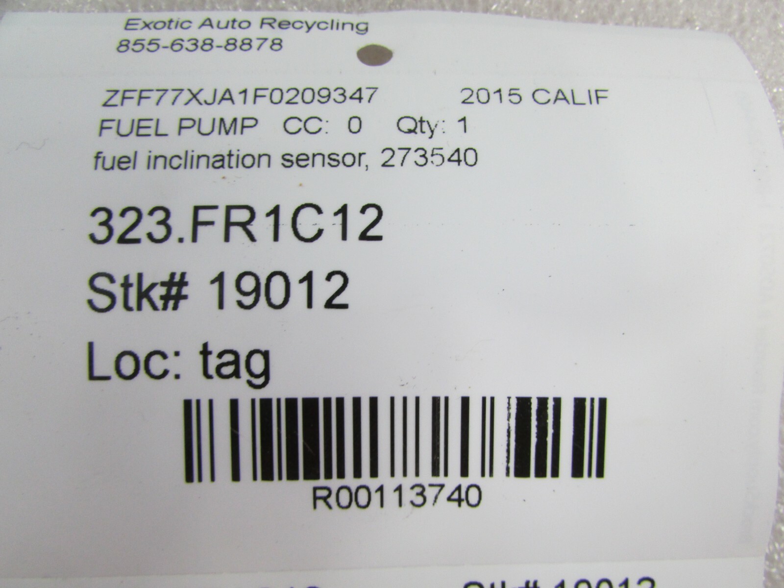 Ferrari California T, 458, F12, FF, Fuel Inclination Sensor, Used, P/N 273540
