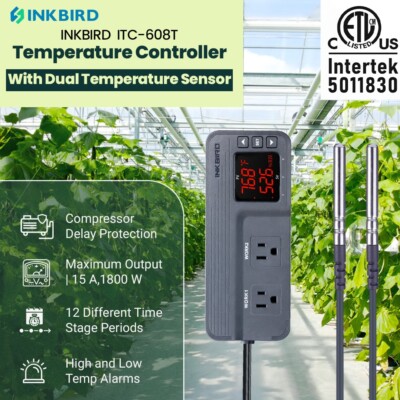 Inkbird ITC-608T Temperature Controller Thermostat Dual Outlets 12 Period Time 