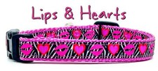 Lips & Hearts cat or small dog collar 1/2"wide adjustable handmade bell or leash