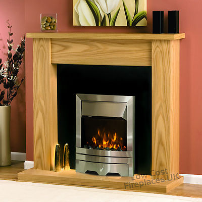 Solid Oak Wood Surround Black Granite Stone Back Panel & Hearth Odern