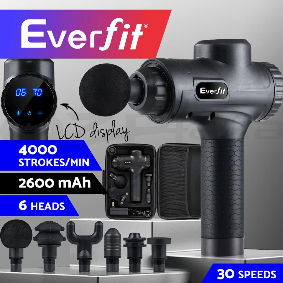 Everfit Massage Gun 6 Heads Electric Massager LCD Vibration Relief Percussion