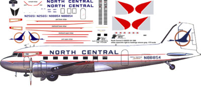 North Central Douglas DC-3 pointerdog7 decals for Testors 1/72 scale 
