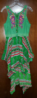 SoHo Floral Embroidered Flare Cami Midi Dress Handkerchief Hem Size Medium