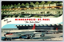 Douglas DC-8 at Minneapolis St. Paul MSP International Airport Vtg Postcard 1962