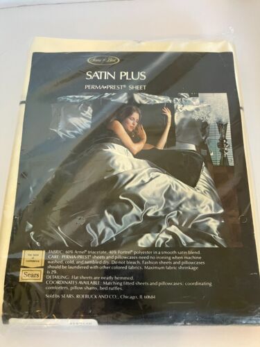 Vintage Sears 4-teiliges/Set Satin Bettwäsche volle Größe seidig luxuriös weich Satin Bett NEU - Bild 2 von 7