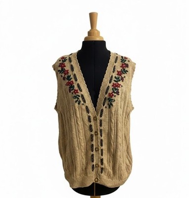 Vintage Cottagecore bestickt Strick Cardigan Weste Oversized Granny Chic UK XL